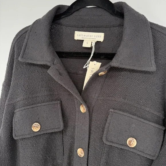 SALTWATER LUXE TEXTURED BLACK BUTTON DOWN SHIRT SHACKET SMALL NWT OVERSIZED - Picture 2 of 8